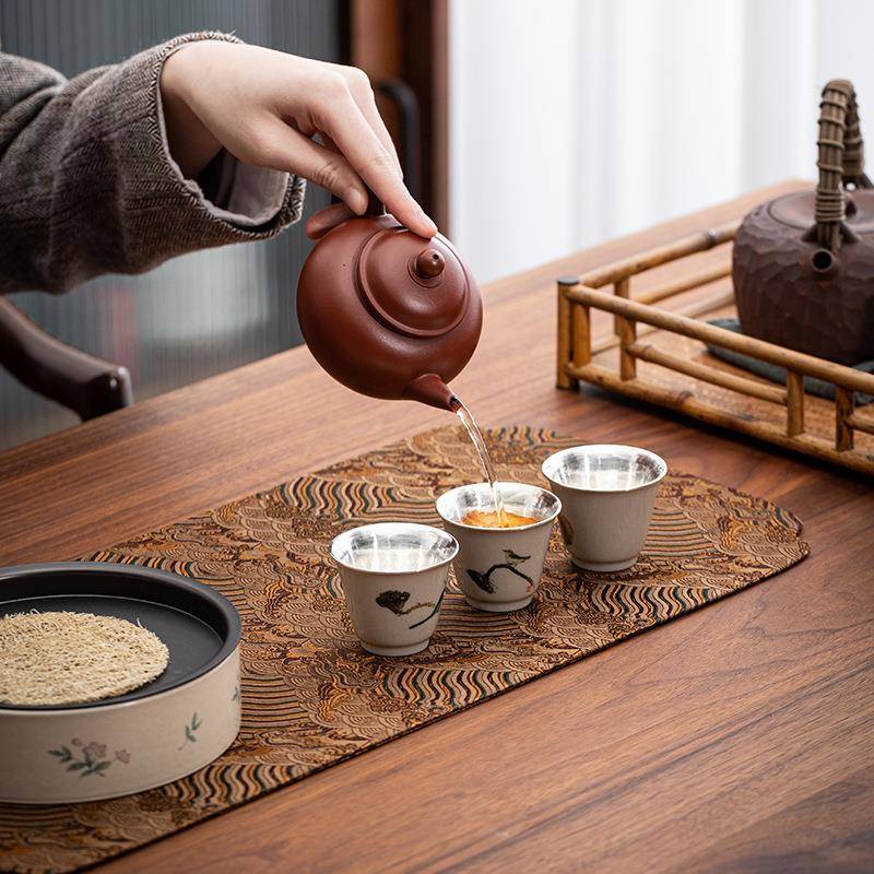 中式桌旗禅意干泡茶席双面茶巾织锦席茶布茶桌布茶几桌布茶道零配