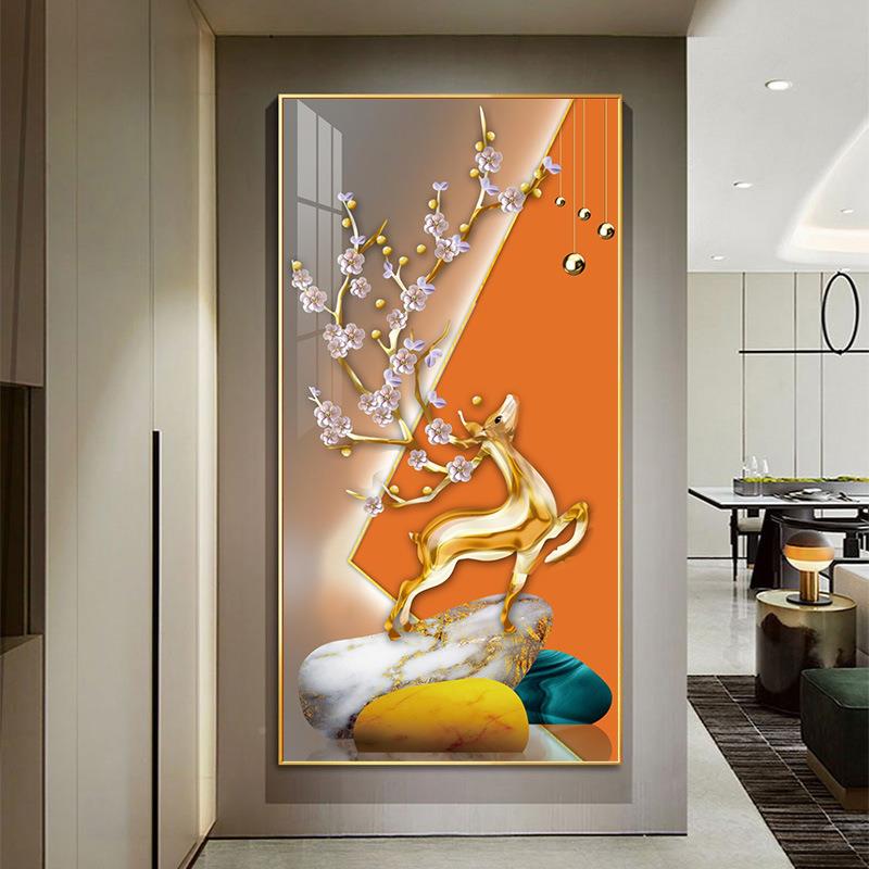 现代简约入户玄关饰画厅客装DGG过走廊头道墙壁画竖版挂画高端镶