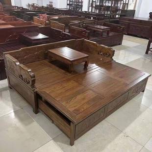 老榆木材质拉推罗汉床实木伸床现代新缩中厅式 小户型UZO客沙发床