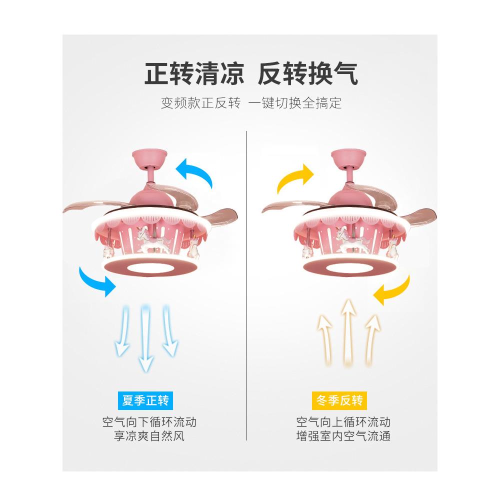 梦幻孩木马风扇灯女扇轻奢MOS粉色风隐形扇叶静灯音儿童风扇灯