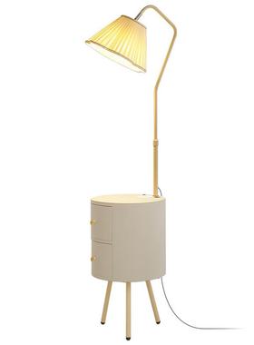 奶油风床头卧室简约现代小柜型边智KBI能代带台灯一体创几意置新