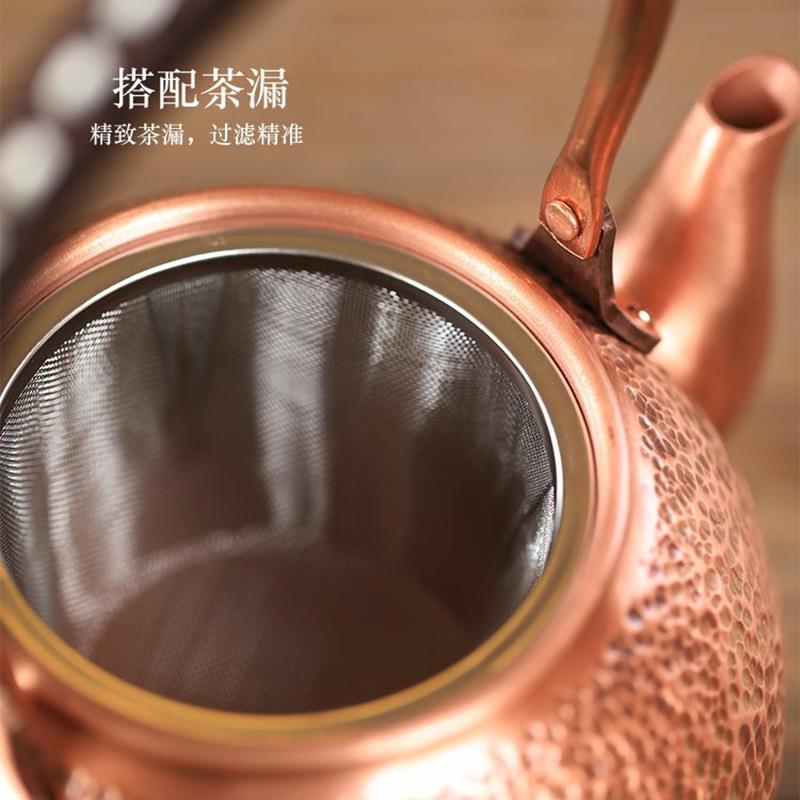 奢铜陶壶烧水壶煮茶壶工手纯紫茶壶铜茶壶红铜家用沏茶壶茶轻具电