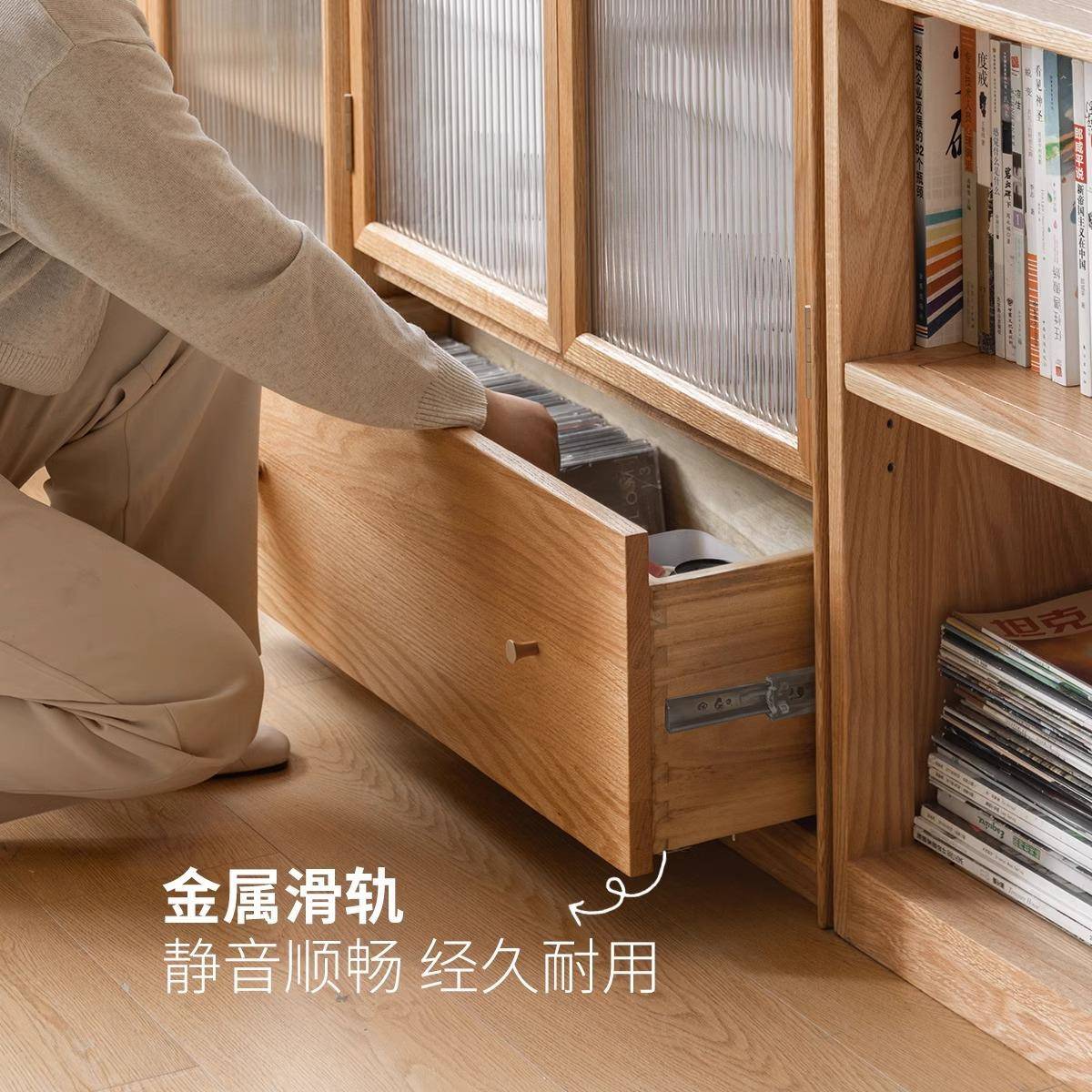 橡木木厅书多功能组柜一体整墙书靠墙家用客满墙架玻璃展实示柜书