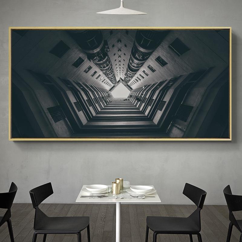 凝注视角现代简约建筑装饰画大幅工业风办公室挂画横幅别墅壁画图片