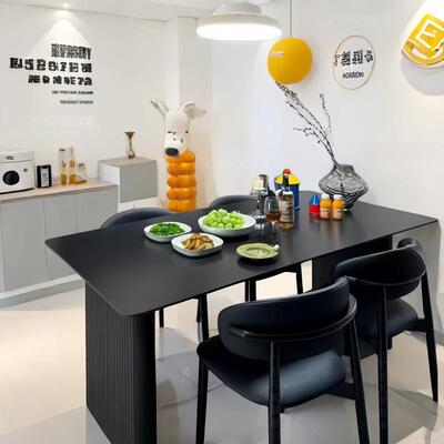 端岩餐桌椅子HFG4485组现代意式极简家用饭桌高长方形小户板型合
