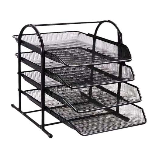 办公室铁网文件架桌面多层文件收纳架金属抽拉式置物栏热销书桌