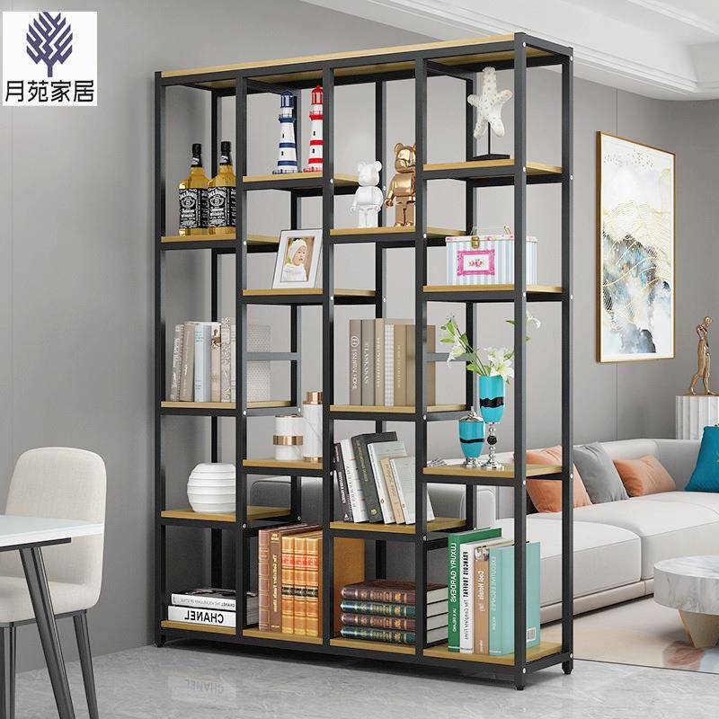 4I落地客厅置物架多层办公室隔断简约组合架子玄关柜钢木书架展示