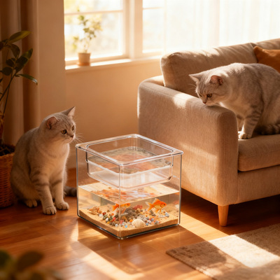 小猫观赏鱼缸猫咪喝水骗水神器