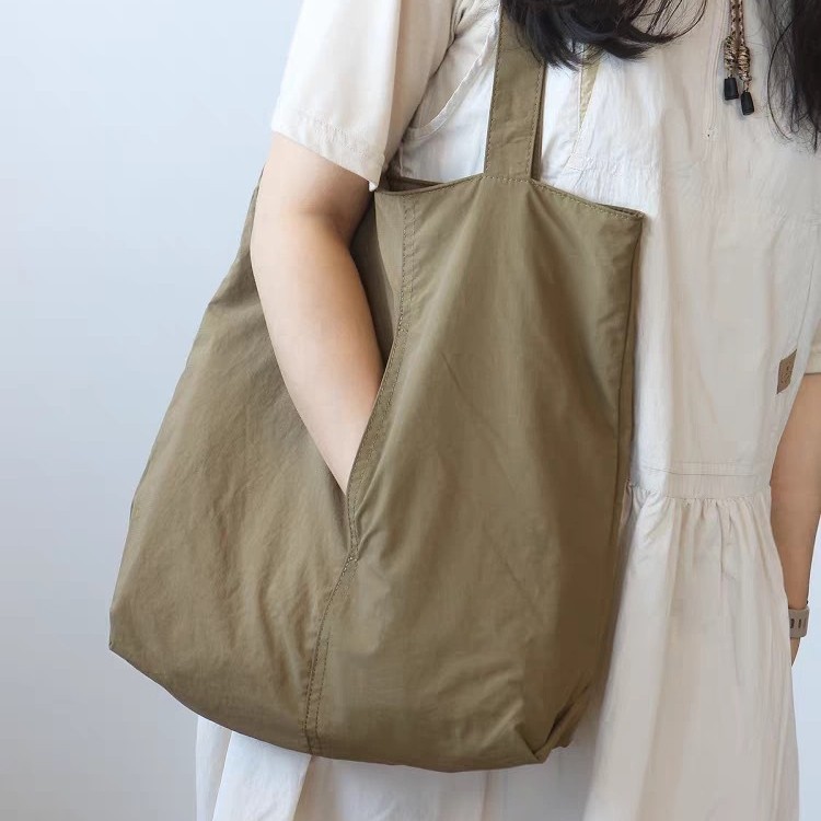简约风蓝色帆布托特包女大容量
