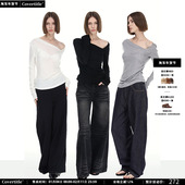 张予曦同款 斜肩T恤打底衫 轻薄天丝羊毛罩衫 Covertitle 抽褶长袖