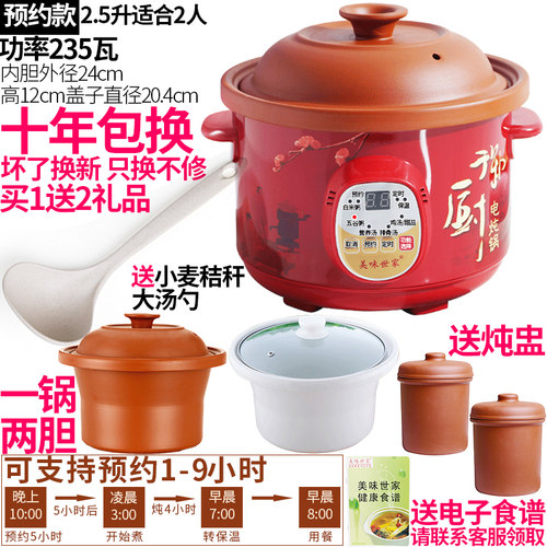 二胆电炖家用大号煮粥熬粥紫砂锅