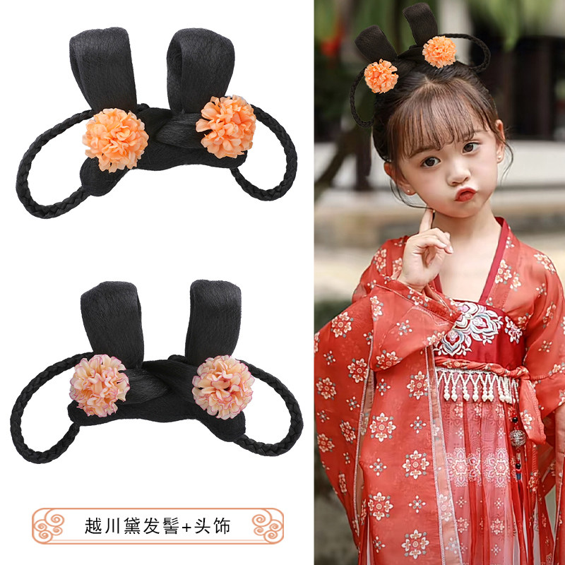 古风儿童舞蹈表演发型古装假发头饰汉服发包发髻百搭饰品越川黛
