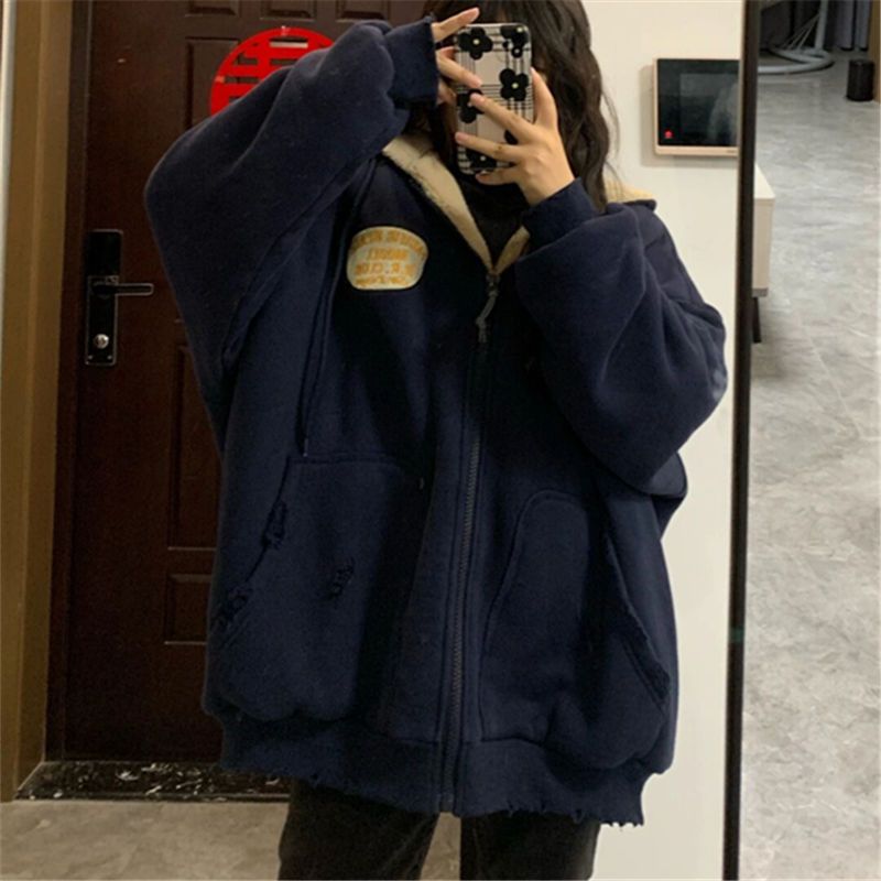 加绒加厚卫衣外套女学生