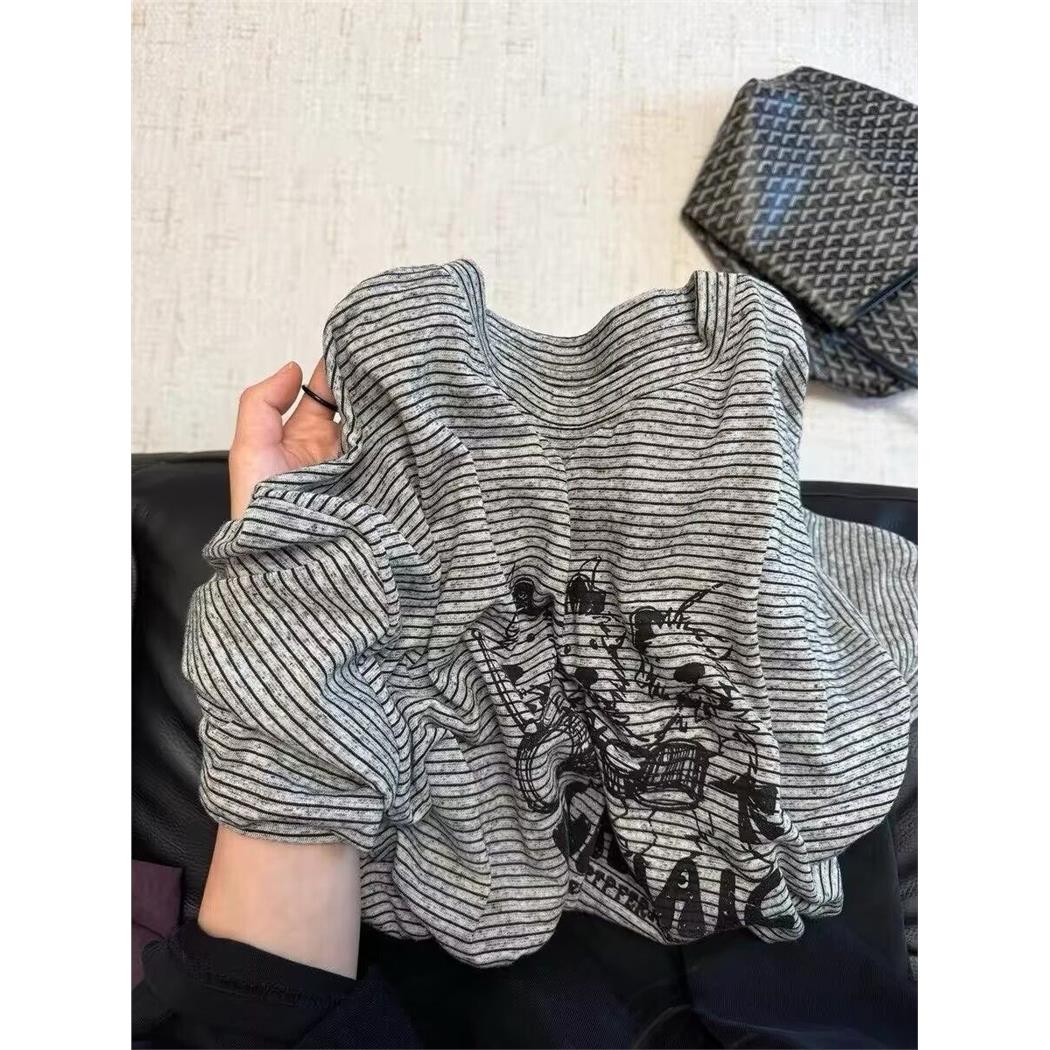 美式字母小狗细条纹灰色