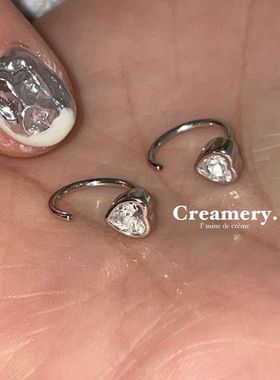 Creamery自制 | 韩国小姐姐温柔感 纯银爱心钻石耳钩耳环