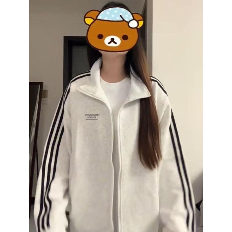 美式三条杠立领卫衣外套