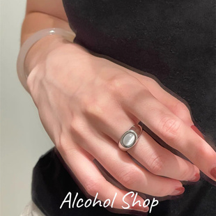Alcohol Shop自制s925通体镀银猫眼石极简轻奢ins百搭开口戒指