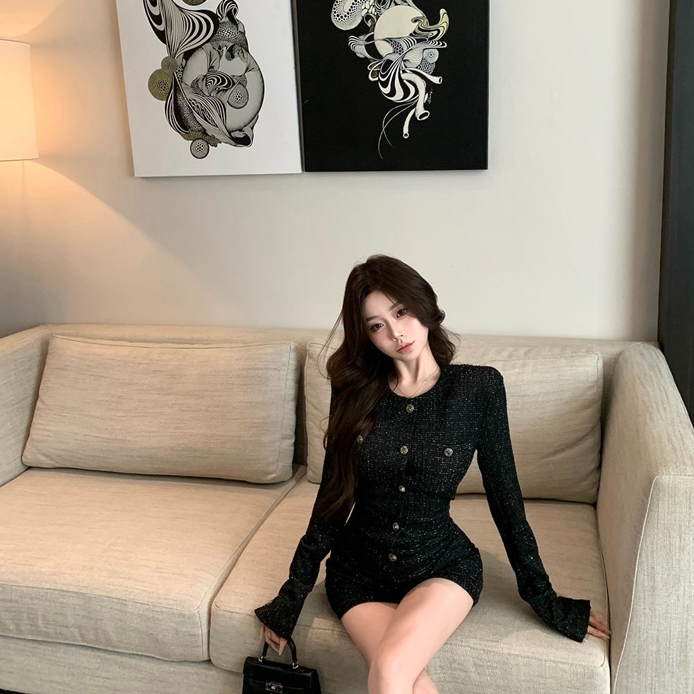 小香风法式长袖连体裤女