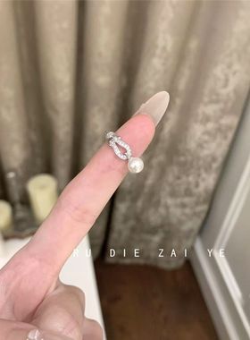 桃思竹马蹄扣珍珠戒指千