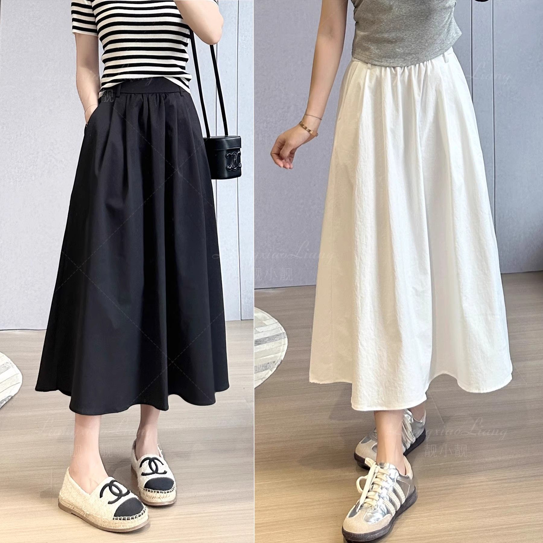 白色半身裙女半松紧夏季2