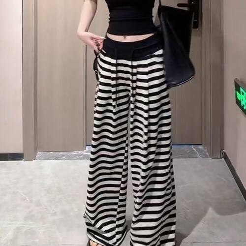 黑白条纹阔腿裤女辣妹小