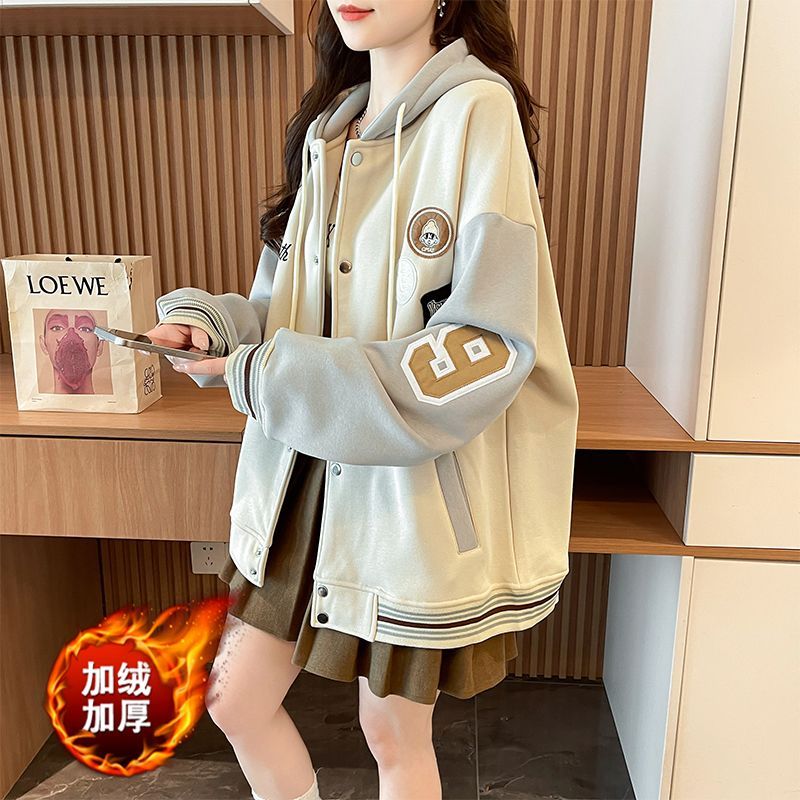 拼接撞色纯棉连帽棒球服