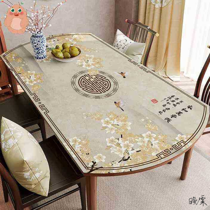 岩板餐桌垫弧形形椭圆形可折叠伸缩茶几桌垫防油免洗防烫桌布