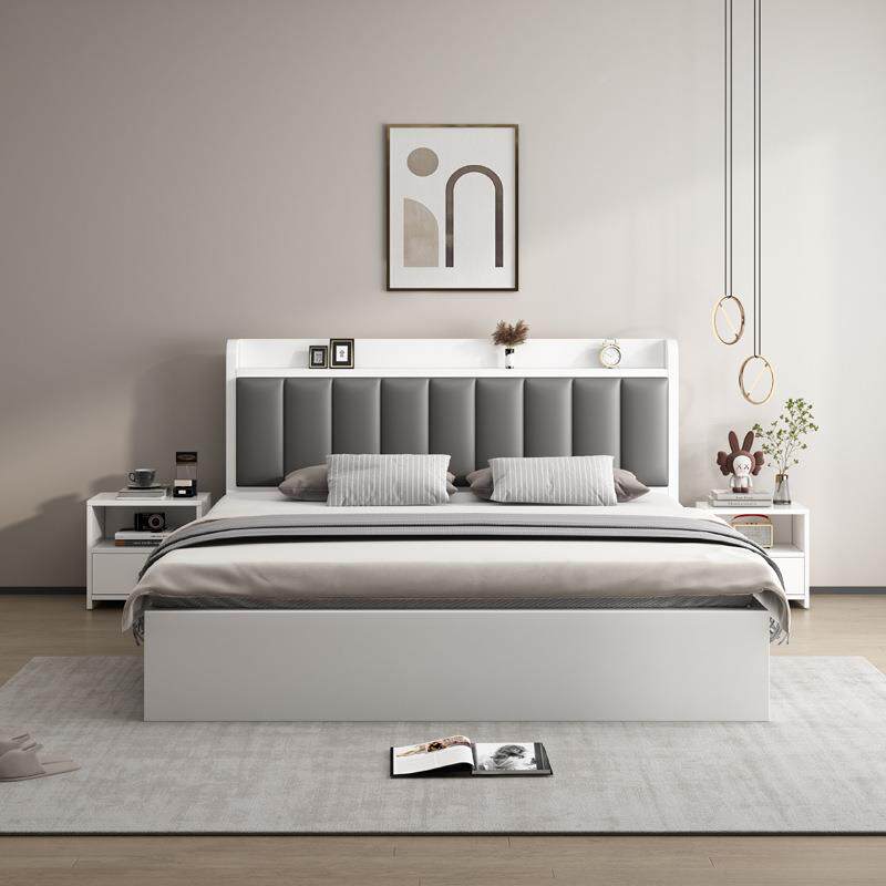 白色实床箱体床床现代简约靠软包背板加密网红木款民宿宾客白软箱