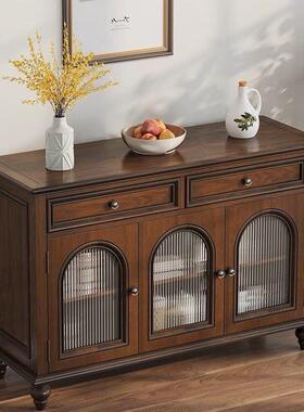 美式木碗收柜复古餐边柜小餐户型纳实储YRE物柜家用酒柜一体靠墙