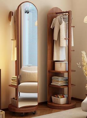 实木穿衣镜卧室落地家AL102414镜用帽衣架带子多功能墙角旋转试衣