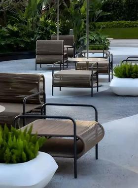 花户外藤编沙发庭院阳台GUV休防闲露台别墅售楼部计设师园晒防潮