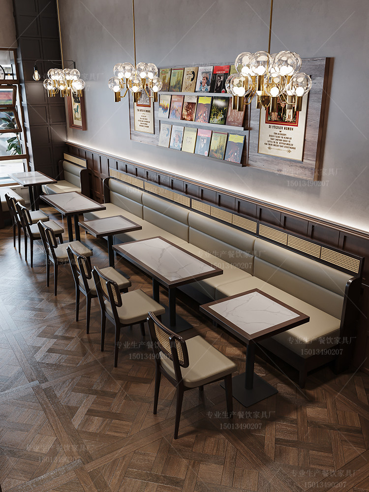 ?定 制主题西餐厅靠墙卡座沙发东南亚餐厅餐饮饭店实木桌椅组合