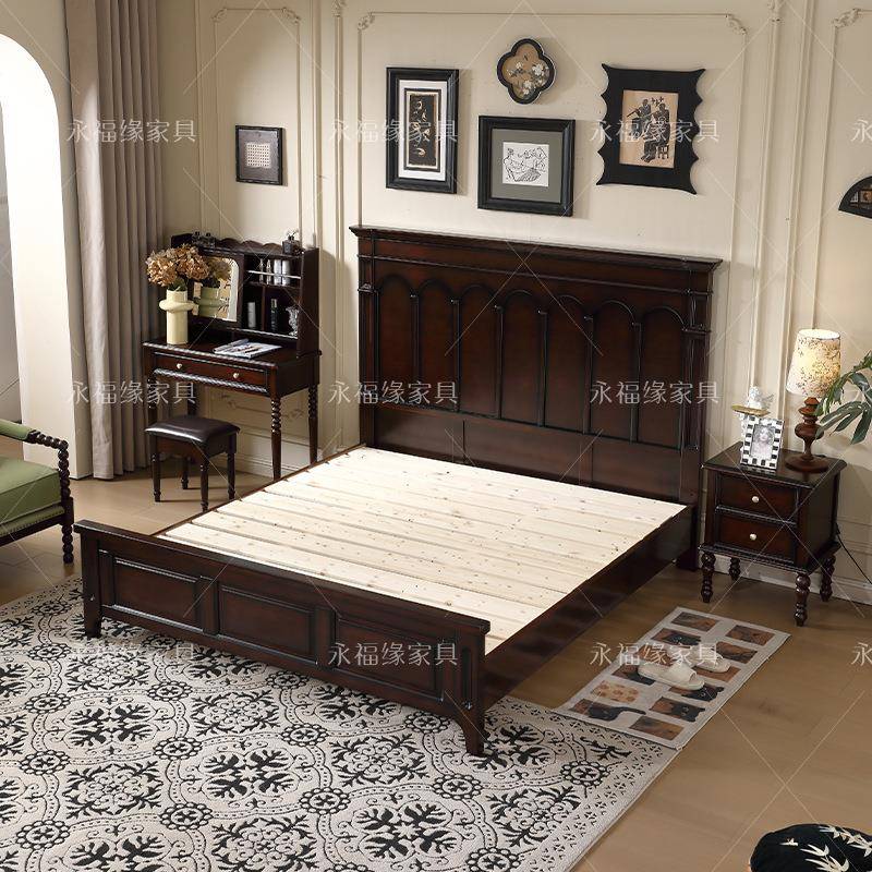 美式复古风实木床米8双2230#床+人床美式主床法式中1古现代轻奢风