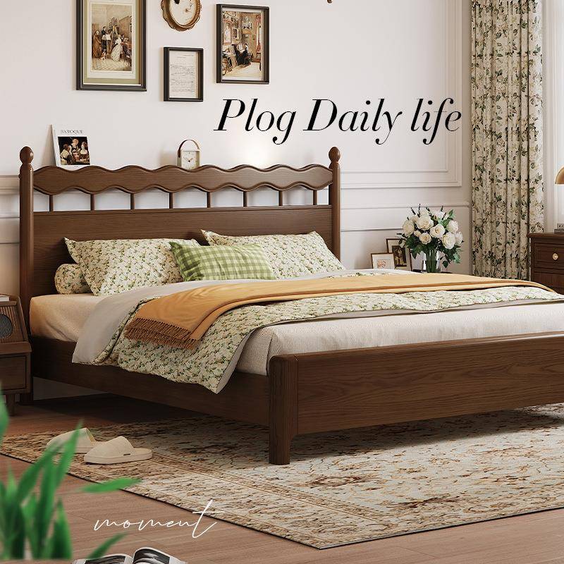 法式复古卧实木床中古风白蜡木高端米主大床1YFWJ-W088床双人一米