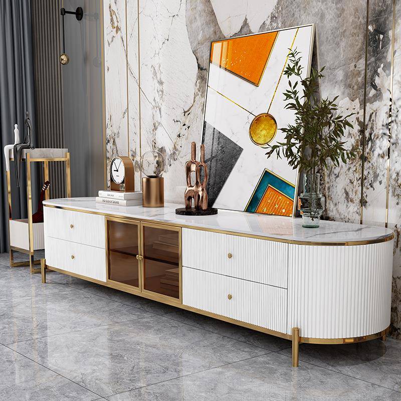 轻岩板圆形茶几电视柜组合现代奢岩客家用板茶厅几桌小户型无品牌