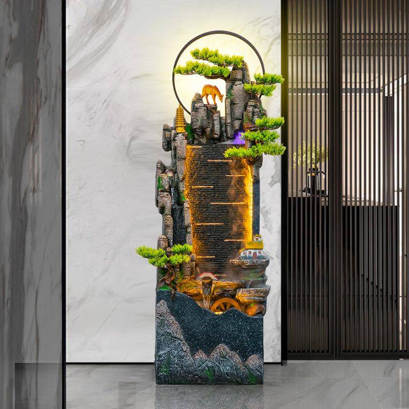 院中式假山流XW57水喷泉循水鱼缸客厅室装内环办公室庭落地水景饰