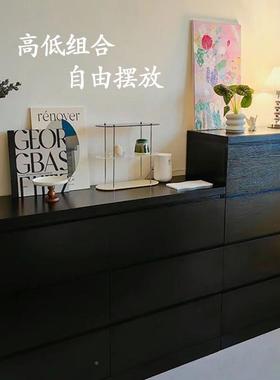 fLE实木斗柜黑色古抽屉收纳柜卧床尾落地超30c薄复无品牌/室m窄夹