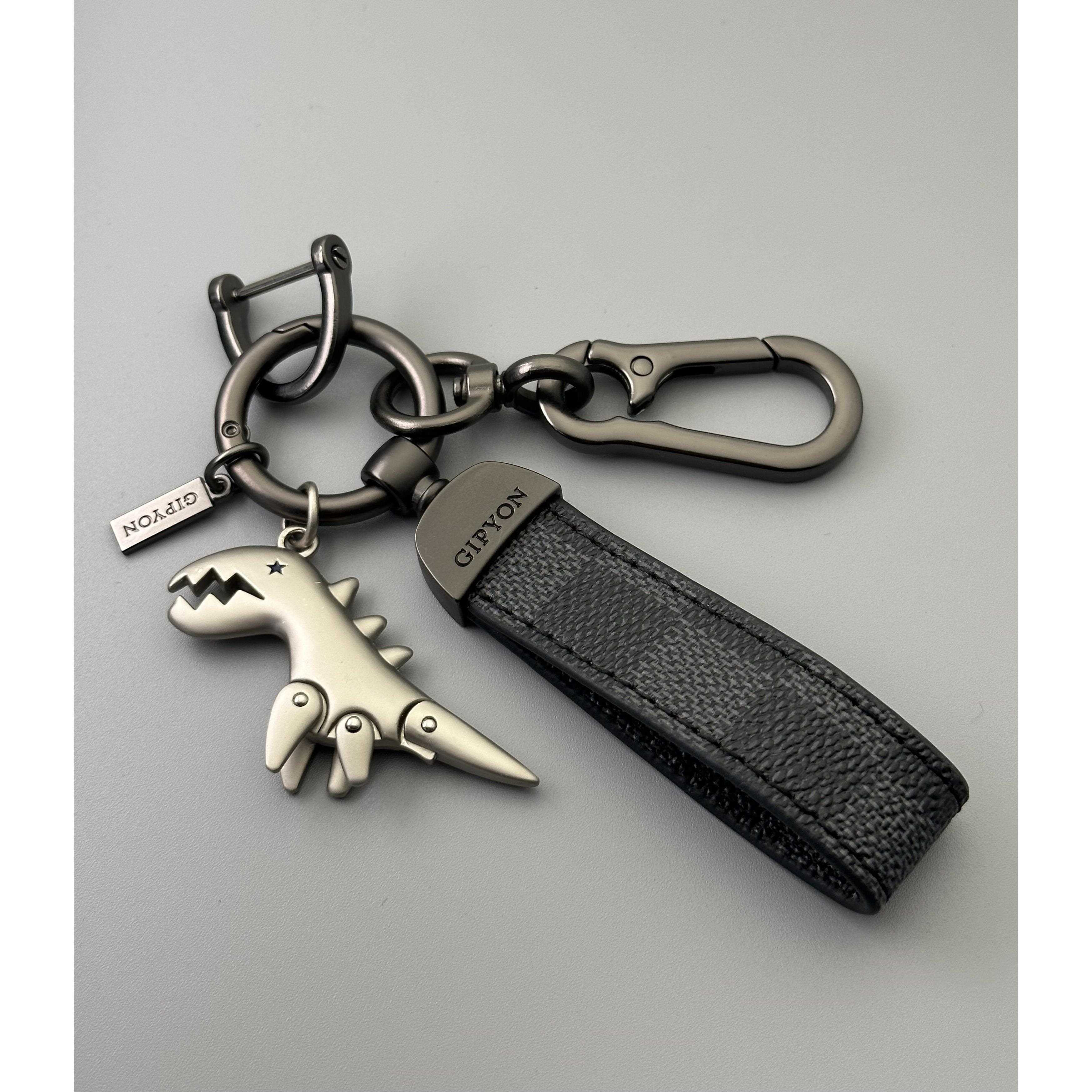 可腰爱卡通小恐龙钥匙匙扣金属挂件男UKV汽车钥匙链高士档皮绳锁