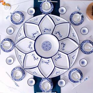 圆桌盘子菜盘家用网红陶瓷过年夜团圆饭拼盘餐具组合碗碟禄邦 新款