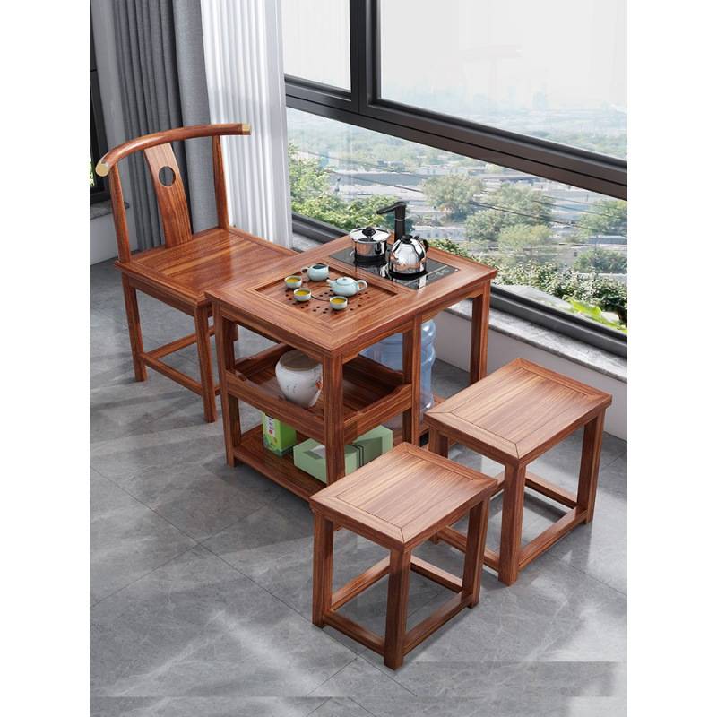 全实木阳台茶桌椅组合小户型家用泡茶榆木茶台功夫小茶几一体休闲