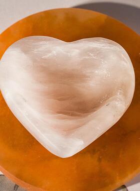 石膏碗然石膏矿石新碗冥想消磁碗愈天VTV摆件圆形爱心碗橙色疗工