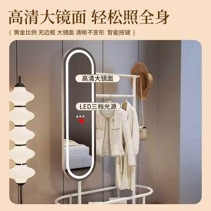 衣帽架落地镜家用卧室可旋转收纳移动试衣镜子带穿衣镜一体挂衣架