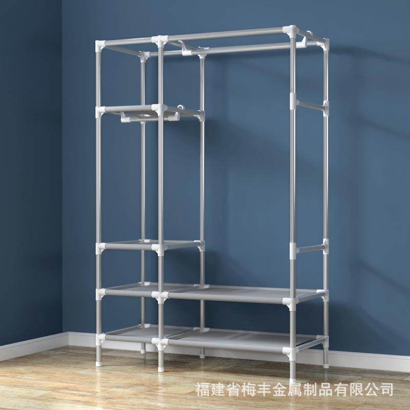 简易衣柜新款管布衣加橱厚送无品牌/加粗19管钢112CM长3个收纳盒