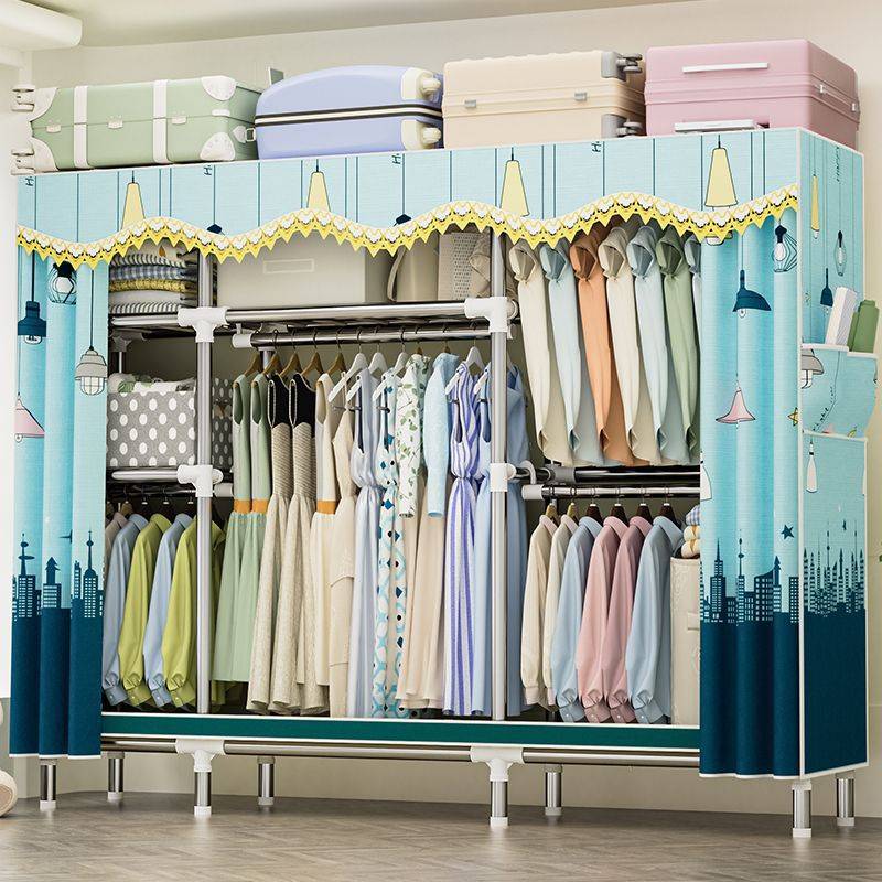 简易衣柜家用卧室出租房用加固结实耐用加厚全钢架布衣柜子衣服柜