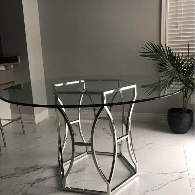 现简约不锈BMG钢边形代玻璃桌酒店餐厅六餐餐桌