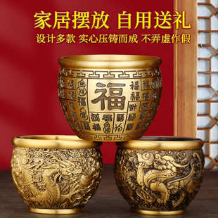 百福铜缸冰箱上米缸聚财缸百福缸摆件聚宝盆全福缸加盖铜制百福缸