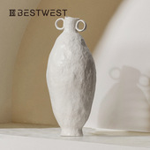 Best 家居客厅花器陶罐 新中式 west 黑白双耳大肚陶瓷花瓶摆件