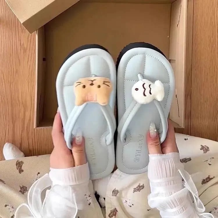 网红可爱猫咪小鱼人字拖女外穿