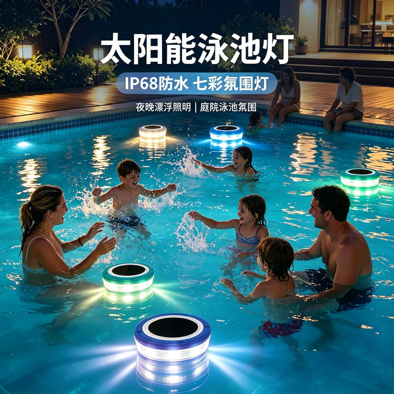 新款太阳能RGB变色草坪七彩泳池灯户外LED庭院地埋灯别墅花园灯