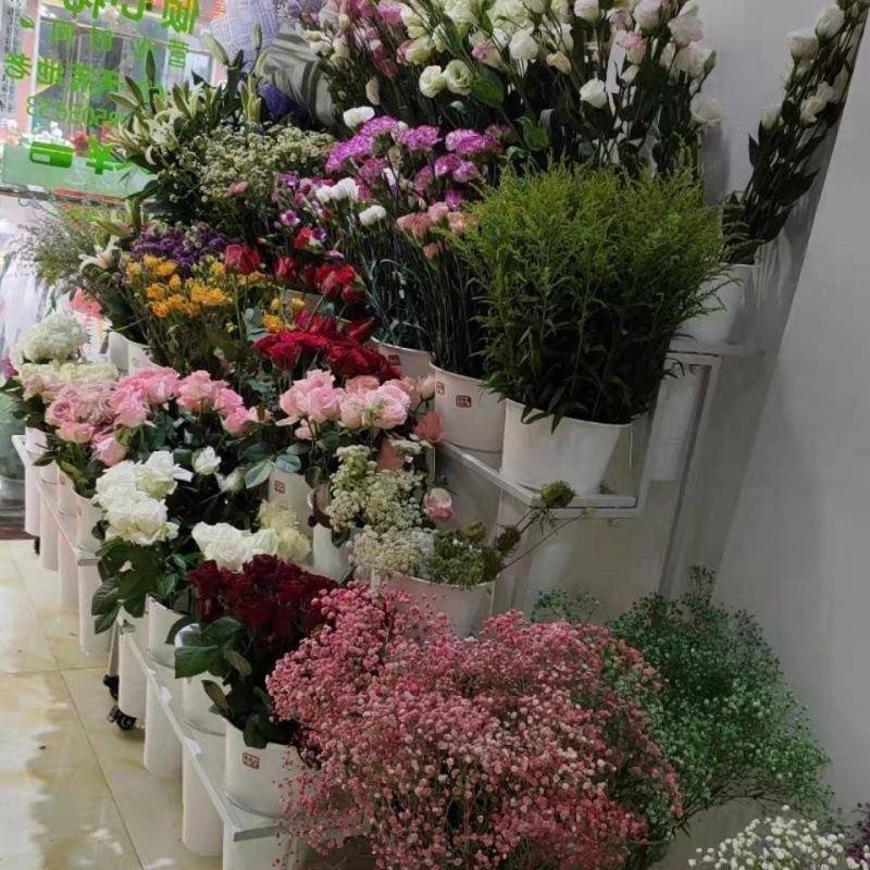 花店鲜花展示花架多层梯架摆HHV花带轮铁阶艺架子桶花塑料花筒